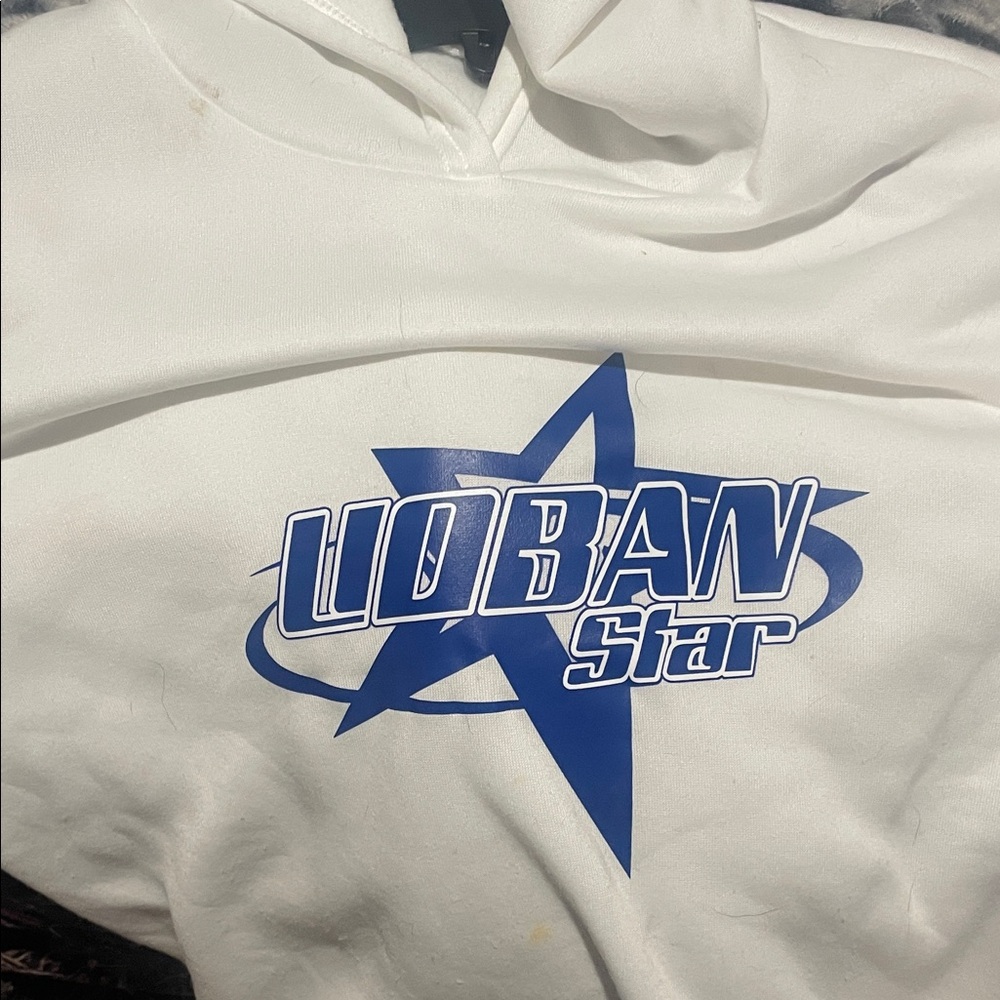 Loban Star Men's White and Blue Graphic Sweater